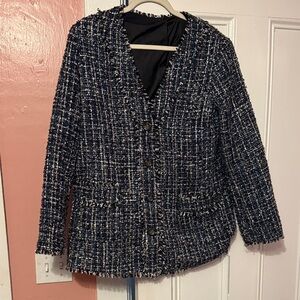 Ann Taylor Navy and White Tweed Blazer